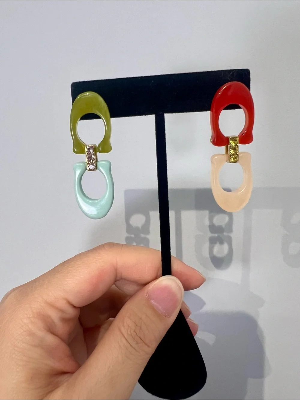 Coach Colorblock Resin Drop Earrings — Green/Red Mix - Picture 7 of 11